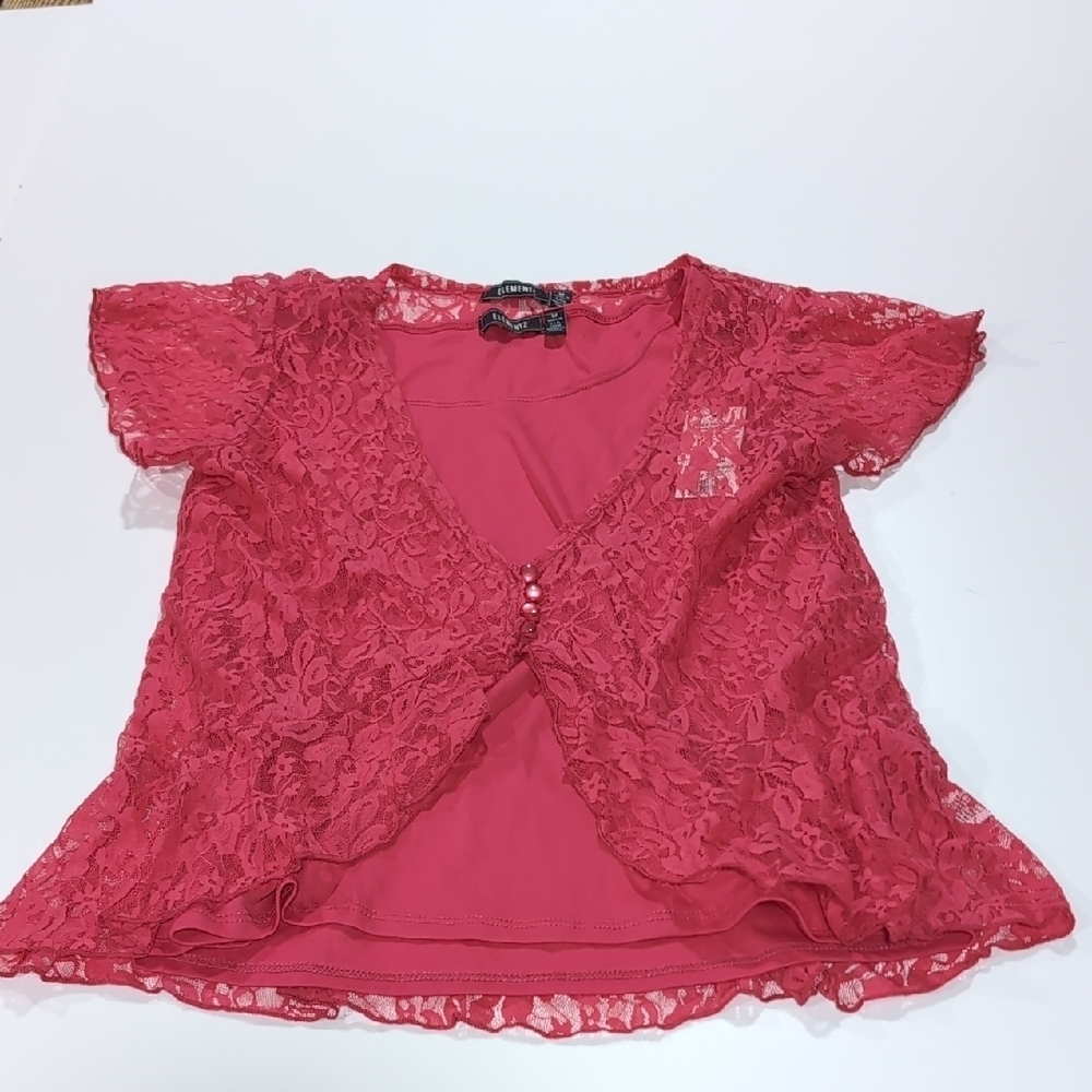 Rue21 Red Lace Blouse Y2K with Short Ruffle Sleeves Romantic Vintage Medium - Picture 7 of 11
